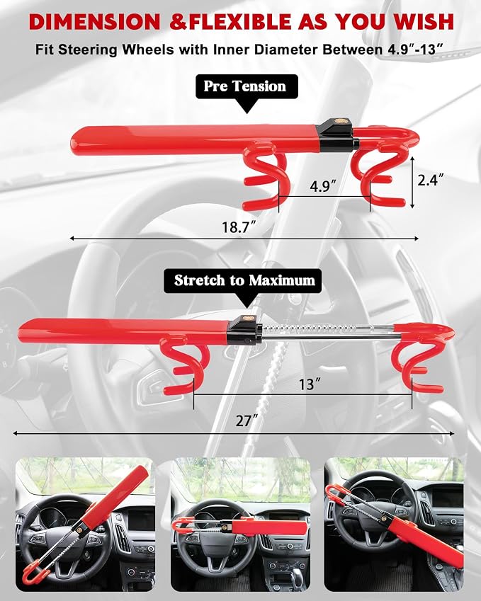 Tevlaphee Steering Wheel Lock Anti-Theft Car Device Heavy Duty Security Car - Image 2