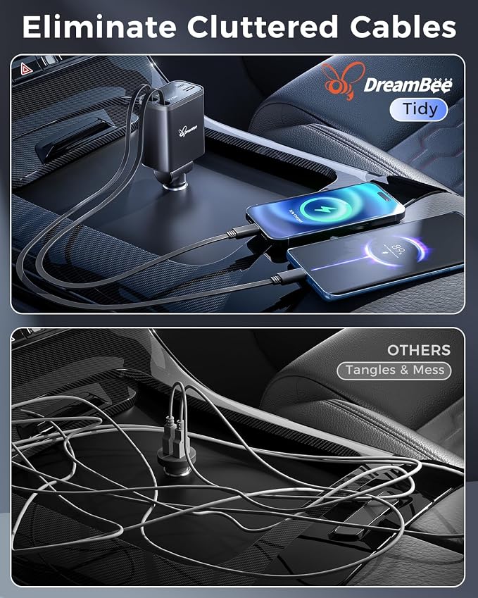 DreamBee Retractable Car Charger, custom-made modelRetractable Cables and 2 USB - Image 5