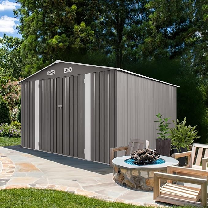 10 x 12 FT Large Outdoor Storage Shed w/ 2 Clear Window, Heavy Duty Metal - Image 7