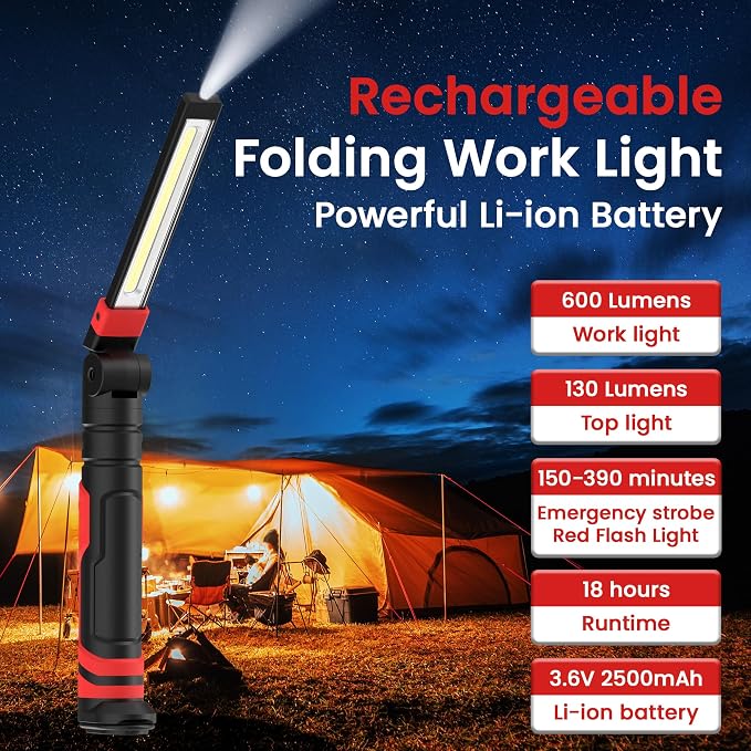 Rechargeable Work Light 2500mAh Magnetic LED Work Light Flashlight Mechanic - Image 3