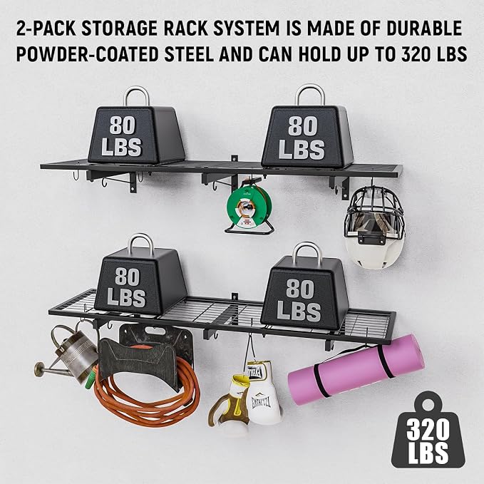 2 Pack Garage Wall Shelves, Heavy Duty Wall Shelf Organizer - Image 4