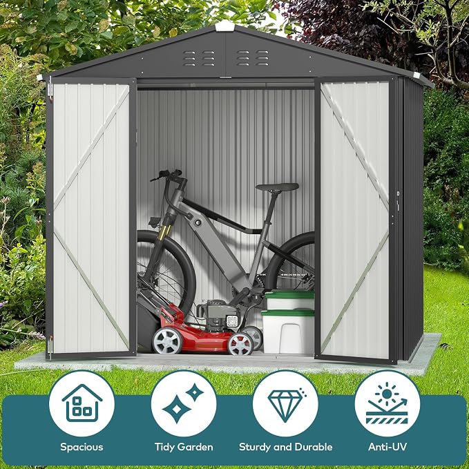 Gizoon Outdoor Storage Shed 8 x 6 FT, Galvanized Metal Garden Shed - Image 4