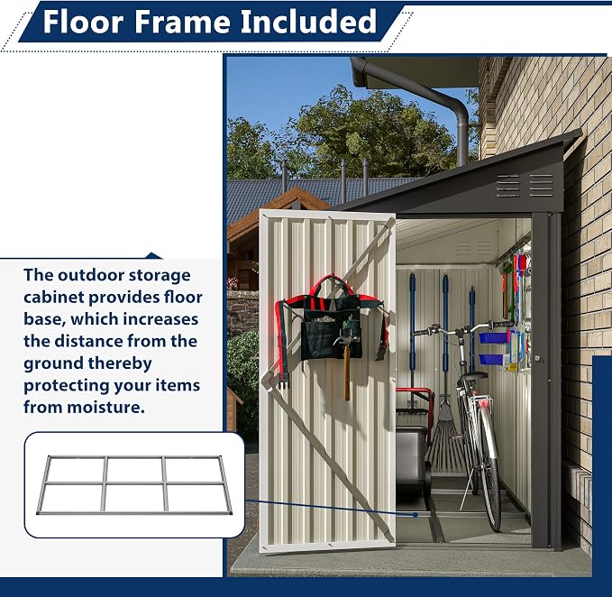 Shed Lean to Storage Shed, Outdoor 4' x 8' Metal Wall Side Storage Sheds & - Image 3