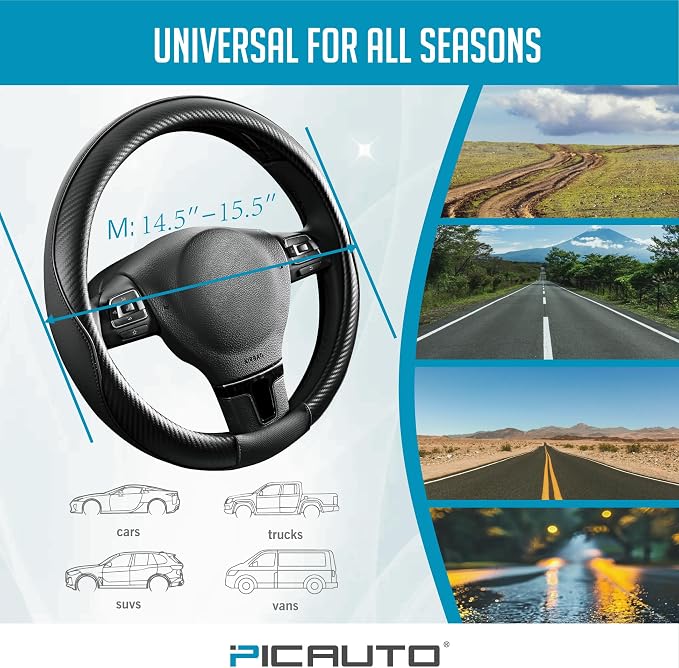 PIC AUTO Steering Wheel Cover, Sports Carbon Fiber and Super Breathable Leather - Image 6