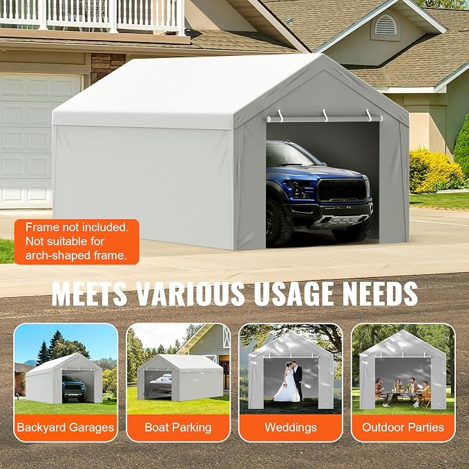 VEVOR Carport Replacement Canopy Cover Top + Side Wall 10 x 20 ft, Garage Tent - Image 7