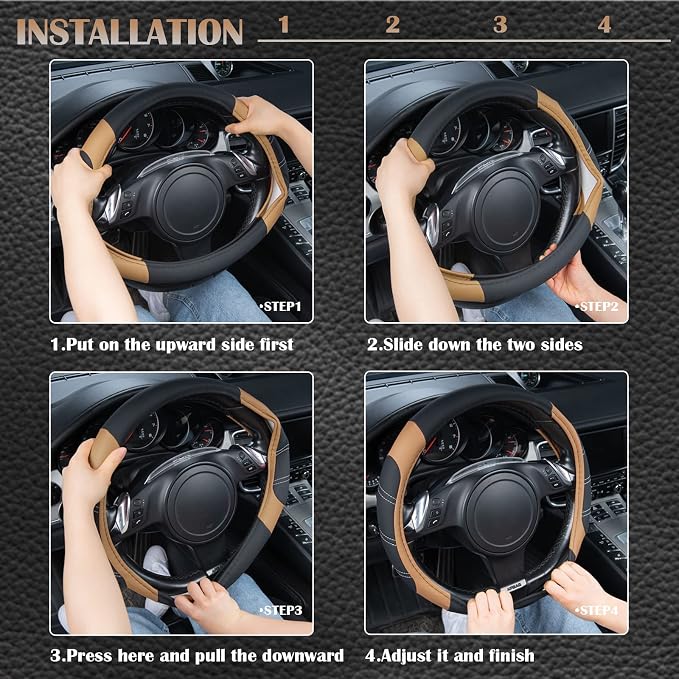 CAR PASS Line Rider Microfiber Leather Sporty 14.5-15 inch Steering Wheel Cover - Image 6