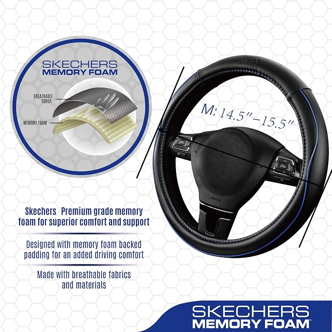 Skechers Memory Foam Steering Wheel Cover, Piping Microfiber Leather Steering - Image 3