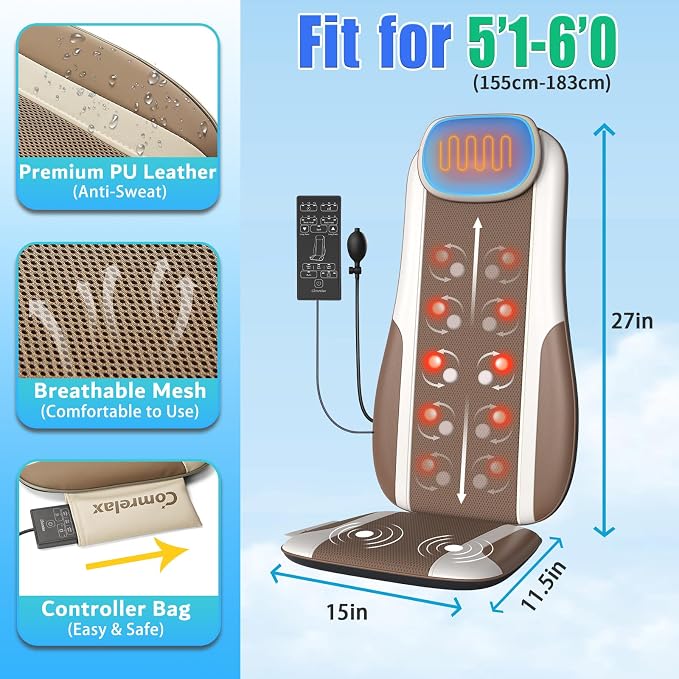Shiatsu Back Massager with Heat, Massage Chair Pad Seat Cushion - Image 7