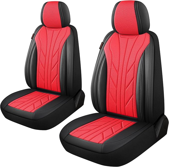 CAROMOP Luxury Faux Leather&Fabric Car Seat Covers 2 Front Seats by CAROMOP