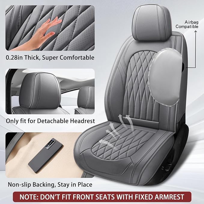 WELLDO Car Seat Covers Front Seats, Leather Seat Covers - Image 3