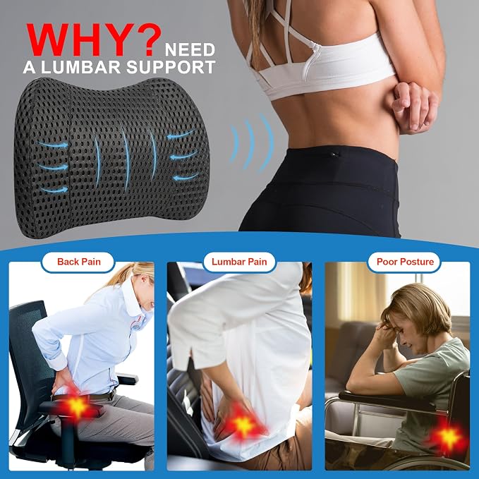 Mesh Memory Foam Lumbar Cushion Offers Comfortable Back Support and Pain Relief - Image 3