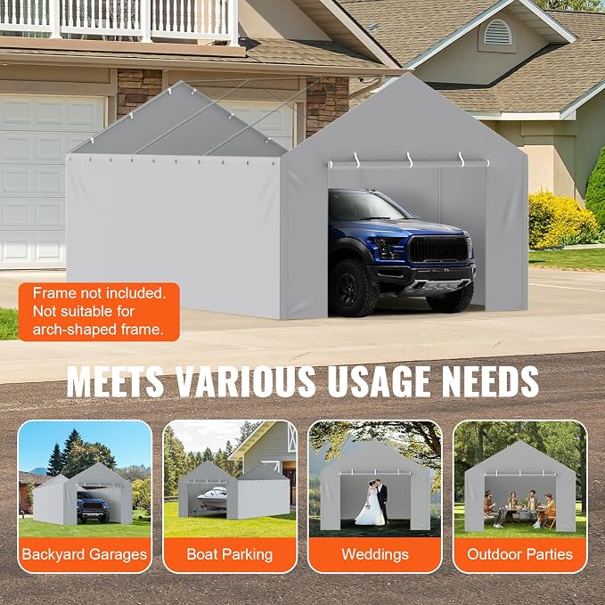 VEVOR Carport Replacement Canopy Cover Side Wall 12 x 20 ft, Garage Tent - Image 7