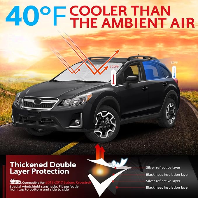 KAYZT Windshield Sun Shade for 2013-2017 Subaru Crosstrek SUV Foldable Sunshade - Image 2