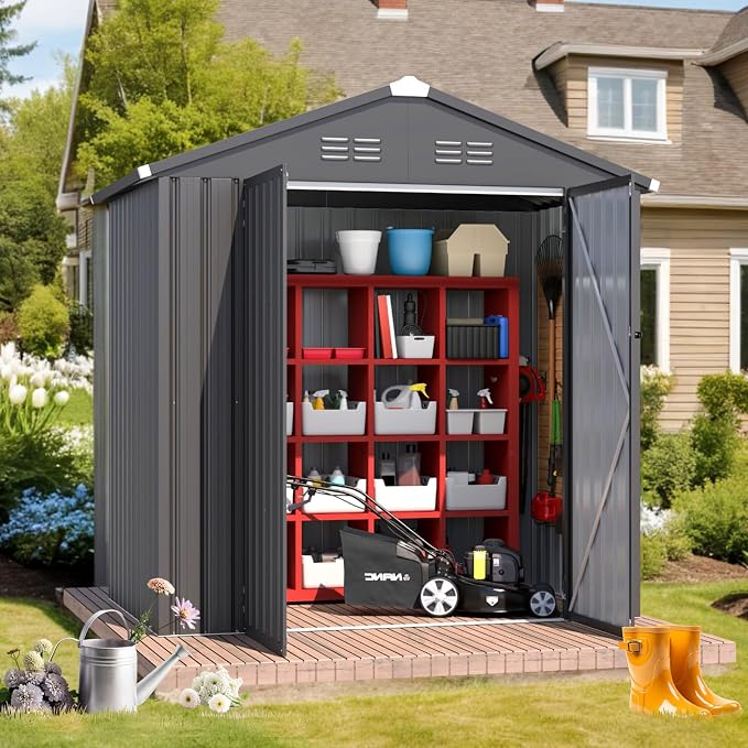 AECOJOY Shed 6' x 4' Storage Shed, Dark Grey Metal Sheds & Outdoor Storage - Image 4