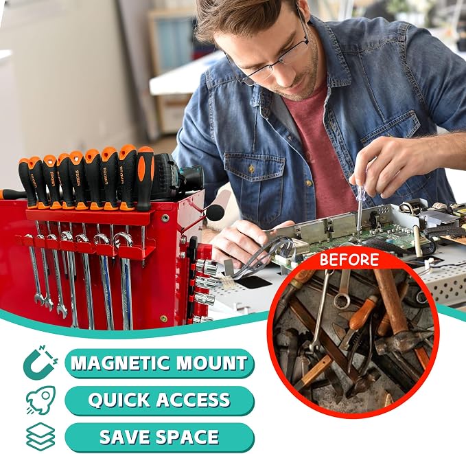 ULIBERMAGNET Magnetic Wrench Holder, Heavy Duty Red Magnetic Screwdriver Holder - Image 7