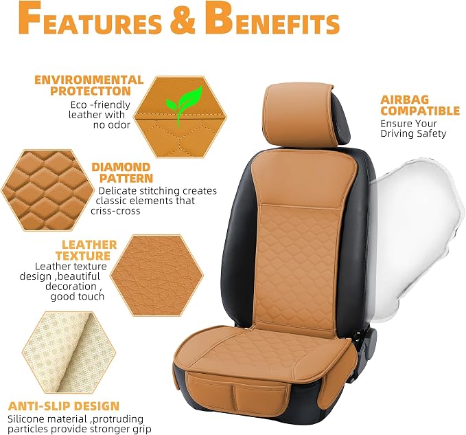 Elantrip 2PCs Front Car Seat Covers Leather Car Seat Protector Universal fit - Image 2