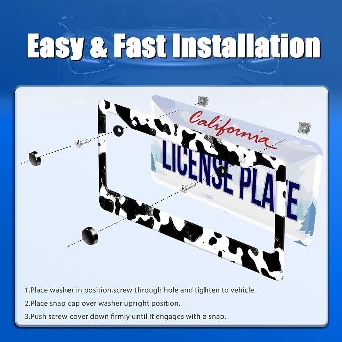 Black White Cows Texture License Plate Frame Animal Cowhide Print License Plate - Image 3