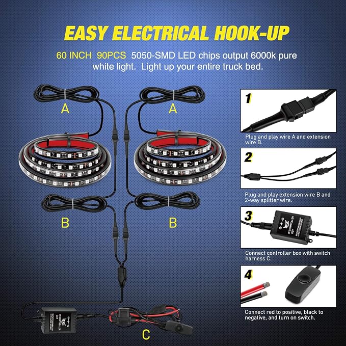 Nilight - TL-31 2PCS 60Inch RGB Truck Bed Light Strip Kit 180 LED RF Remote - Image 6