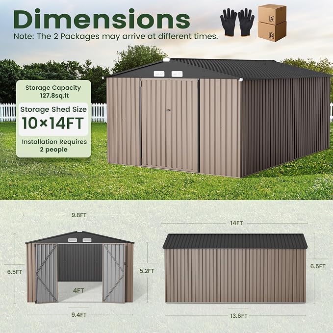 GVDV 10x14 FT Outdoor Metal Storage Shed, Durable Garden Shed - Image 2