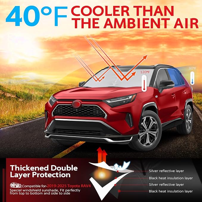 KAYZT Windshield Sun Shade for Toyota RAV4 2019-2025 RAV-4 Foldable Sunshade - Image 2