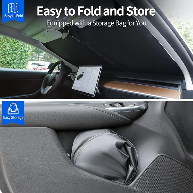 Upgraded Sunshade for Tesla Model 3/Y Windshield, Improved UV Protection Fabric - Image 5