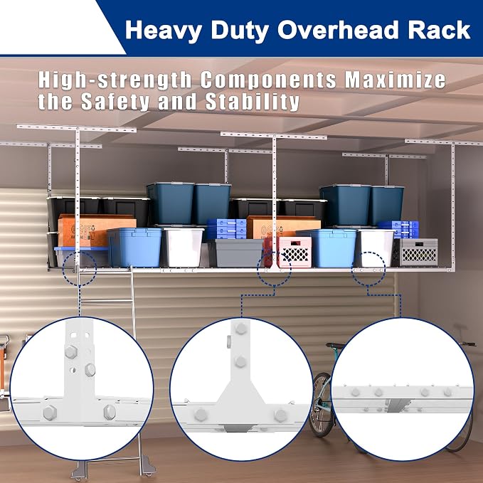 GIOTORENT 3x8FT Heavy Duty Overhead Garage Storage Rack - Image 3