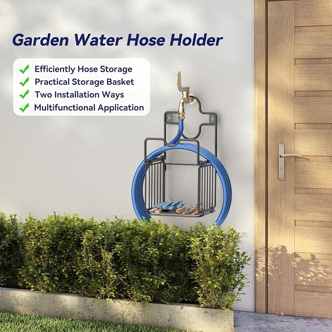 Garden Hose Holders for Outside Metal Water Hose Holder Wall Mount Hose Hanger - Image 2
