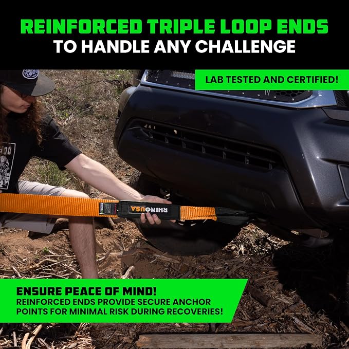 Rhino USA Recovery Tow Strap- 31, 518lb Break Strength- Emergency Recovery - Image 3