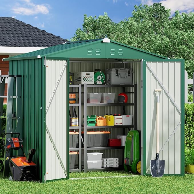 Gizoon Outdoor Storage Shed 6 x 4 FT, Galvanized Metal Garden Shed by Gizoon