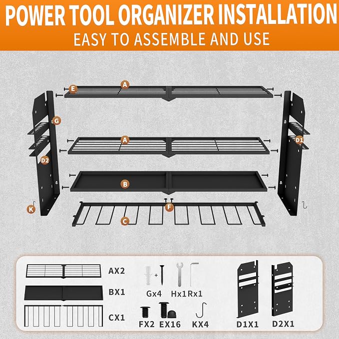 NINAT Heavy Duty 4-Tier Wall Mount Tool Organizer Rack - Image 5