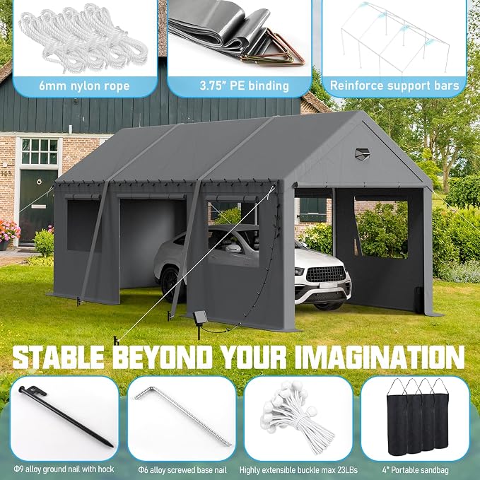 10x20 Carport, Heavy Duty Carport Canopy Garage - Image 3