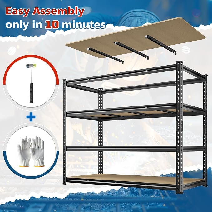 55" W Storage Shelves, 2040LBS Garage Shelving Heavy Duty, 4-Tier Heavy Duty - Image 7