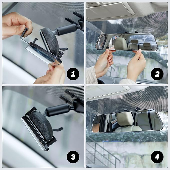 JOYTUTUS Rearview Mirror, 12 Inch Panoramic Interior Clip-on Wide Angle Convex - Image 6