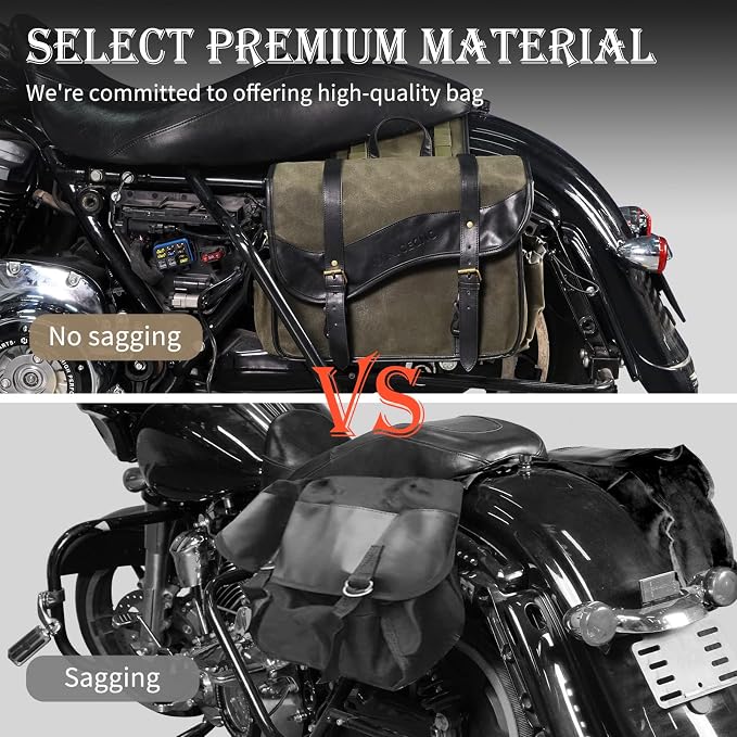 NICECNC Motorcycle Saddlebags Vintage Oil Waxed Canvas Leather, 30L Throw Over - Image 5