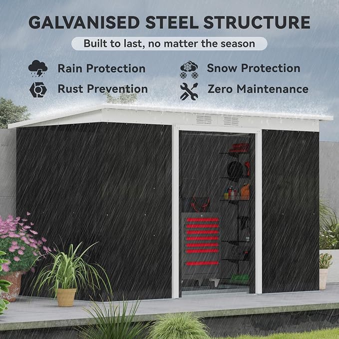 Outsunny 9' x 4' Outdoor Storage Shed, Metal Garden Tool House - Image 3