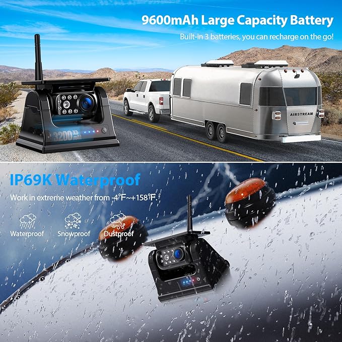 4 Magnetic Solar Wireless Backup Camera HD1080P 7" DVR Monitor, 3Mins No-Wire - Image 4