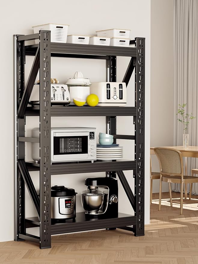 4-Tier Storage Shelves, Adjustable Industrial Metal Shelf System, 500lbs - Image 9