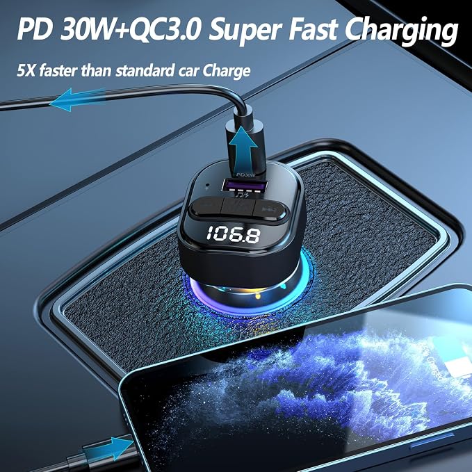 Bluetooth 5.3 FM Transmitter for Car, Wireless FM Radio Transmitter, Support - Image 4