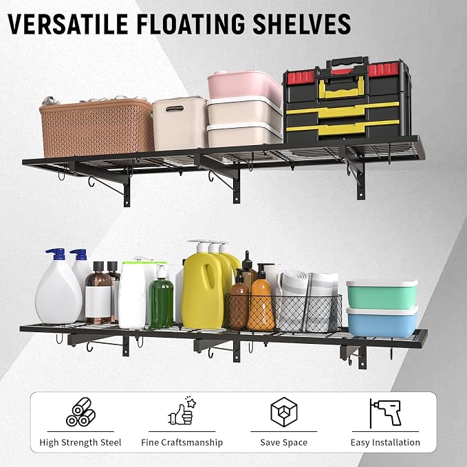 2 Pack Garage Wall Shelves, Heavy Duty Wall Shelf Organizer - Image 3