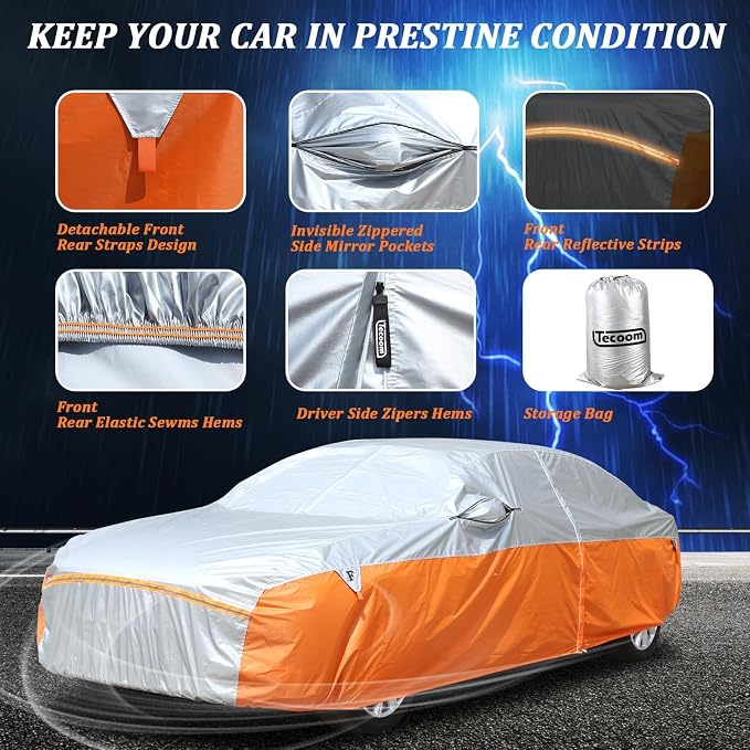 Tecoom Car Cover Waterproof All Weather, Windproof Storm Full Exterior Covers - Image 4