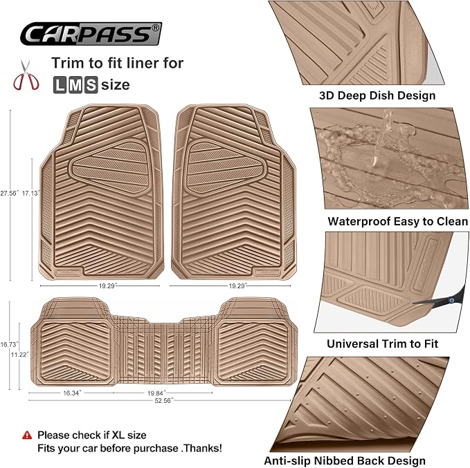 CAR PASS Rubber Car Mats, Car Floor Mats All Weather Car Mat Full Set 3 Piece - Image 3
