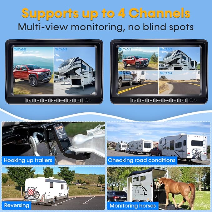 Dual RV Backup Camera Wireless for Trailer: Easy Setup Solar RV Rear View Camera - Image 5
