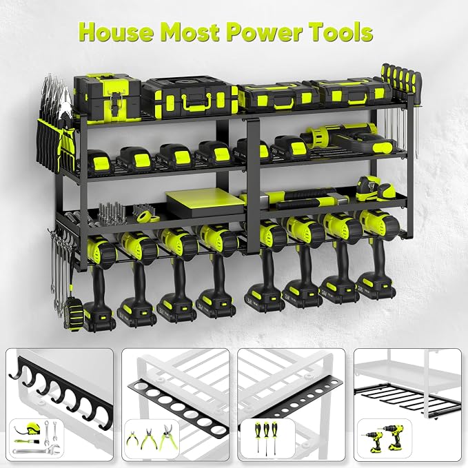 33" W Large Power Tool Organizer Wall Mount Loads 400 lbs, Heavy Duty 8 Drills - Image 3