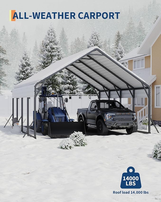 20'x20'x13' Metal Carport for 2 Cars, Heavy Duty Steel Frame for All Weather - Image 7