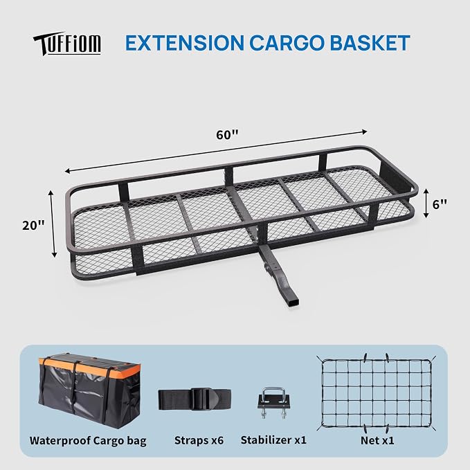 Bonnlo 60''X 20''X6'' Folding Hitch Mount Cargo Carrier Basket - Image 5