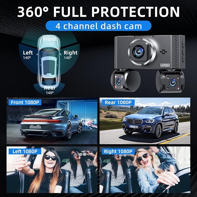 4 Channel Dash Cam Front and Rear, 360°Dash Camera - Image 3
