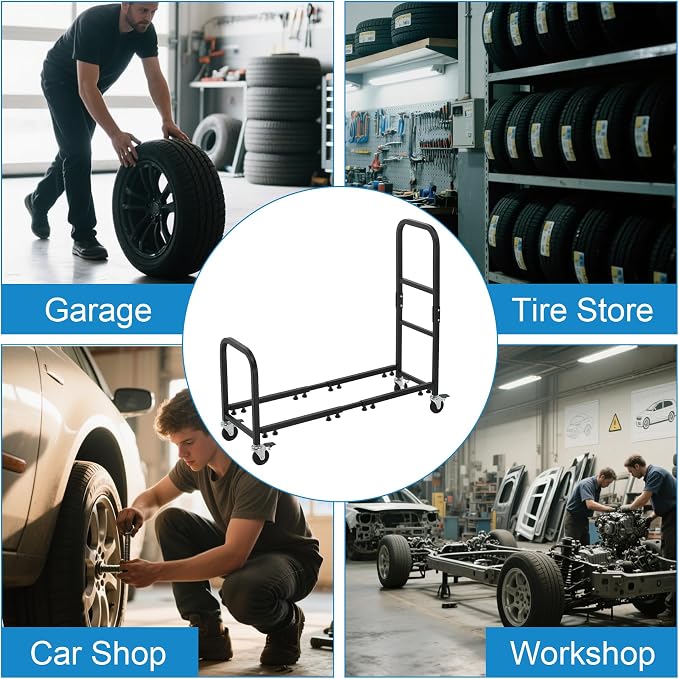 Rolling Tire Rack 43.5" x 13" x 37.4", 2 in 1 Metal Garage Tire Storage Rack - Image 6