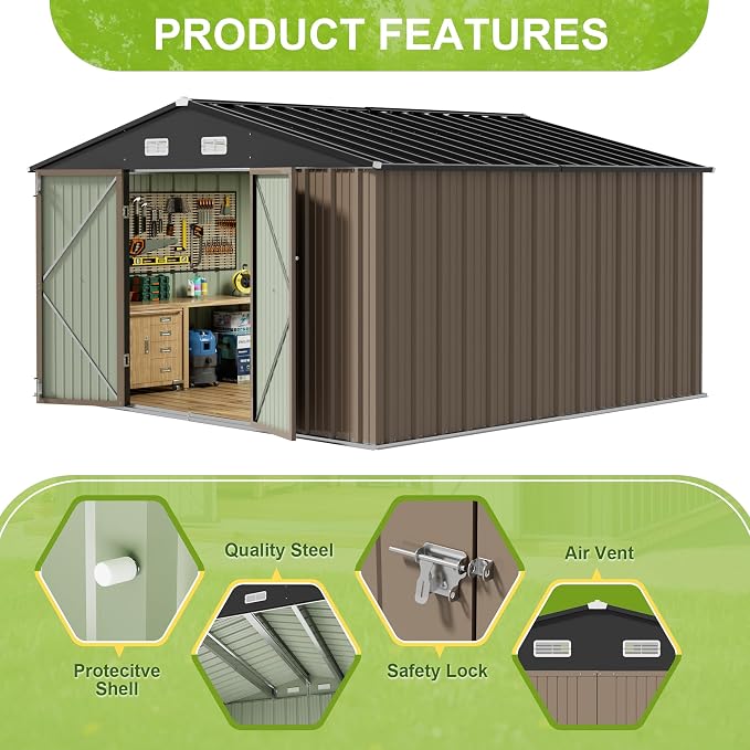 JUMMICO 8 x 10 FT Outdoor Storage Shed, Large Metal Garden Shed & Tool Sheds - Image 4