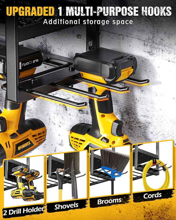 MAXIFFE 4 Layer Power Tool Organizer, 9 Drill Holder Heavy Duty Metal Wall - Image 3