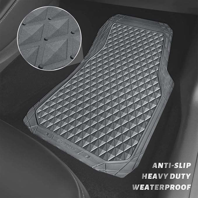 CAR PASS Gray Rubber Car Mats, All-Weather Floor Mats Full Set Durable - Image 3